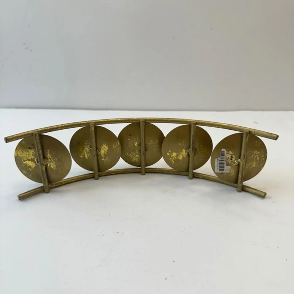 Gold Metal Candelabra Five Candle‎ Holder Centerpiece Table Decor Vintage